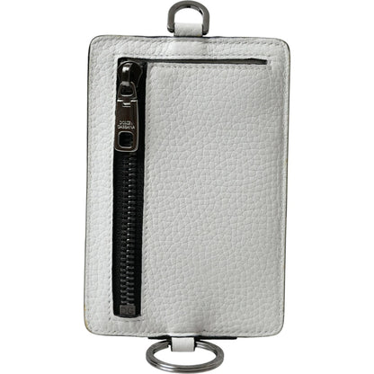 Dolce & Gabbana White Calf Leather Lanyard Logo Card Holder Wallet