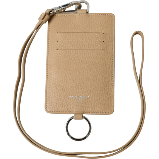 Dolce & Gabbana Beige Calf Leather Lanyard Logo Card Holder Wallet Dolce & Gabbana