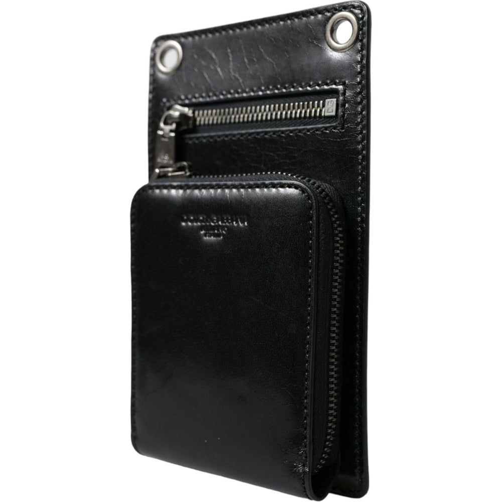 Dolce & Gabbana Wallet Black Horse Leather Zip Logo Cross Body Phone Slot
