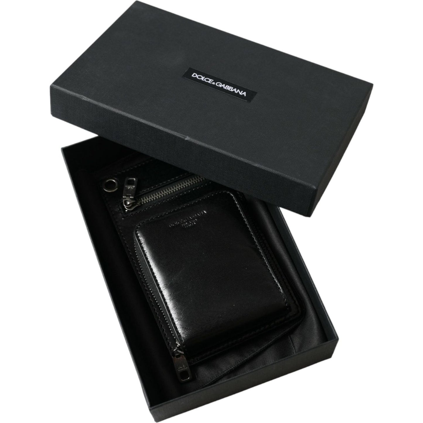 Dolce & Gabbana Wallet Black Horse Leather Zip Logo Cross Body Phone Slot