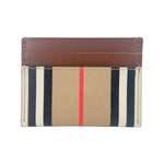 Burberry Sandon Tan Canvas Check Printed Leather Slim Card Case Wallet