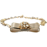 Dolce & Gabbana Gold Brass Clear Crystal Bow Chain Choker Necklace Necklace