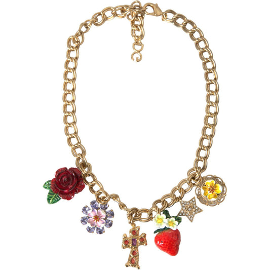 Dolce & Gabbana Gold Chain Rose Cross Strawberry Star Pendant Necklace Dolce & Gabbana