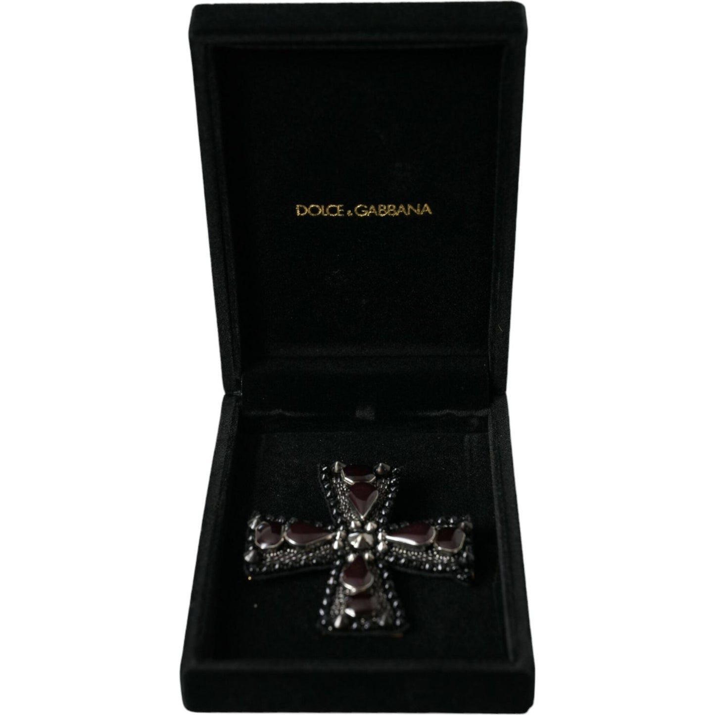 Dolce & Gabbana Black Crystals Embellished Cross Pin Brooch Dolce & Gabbana