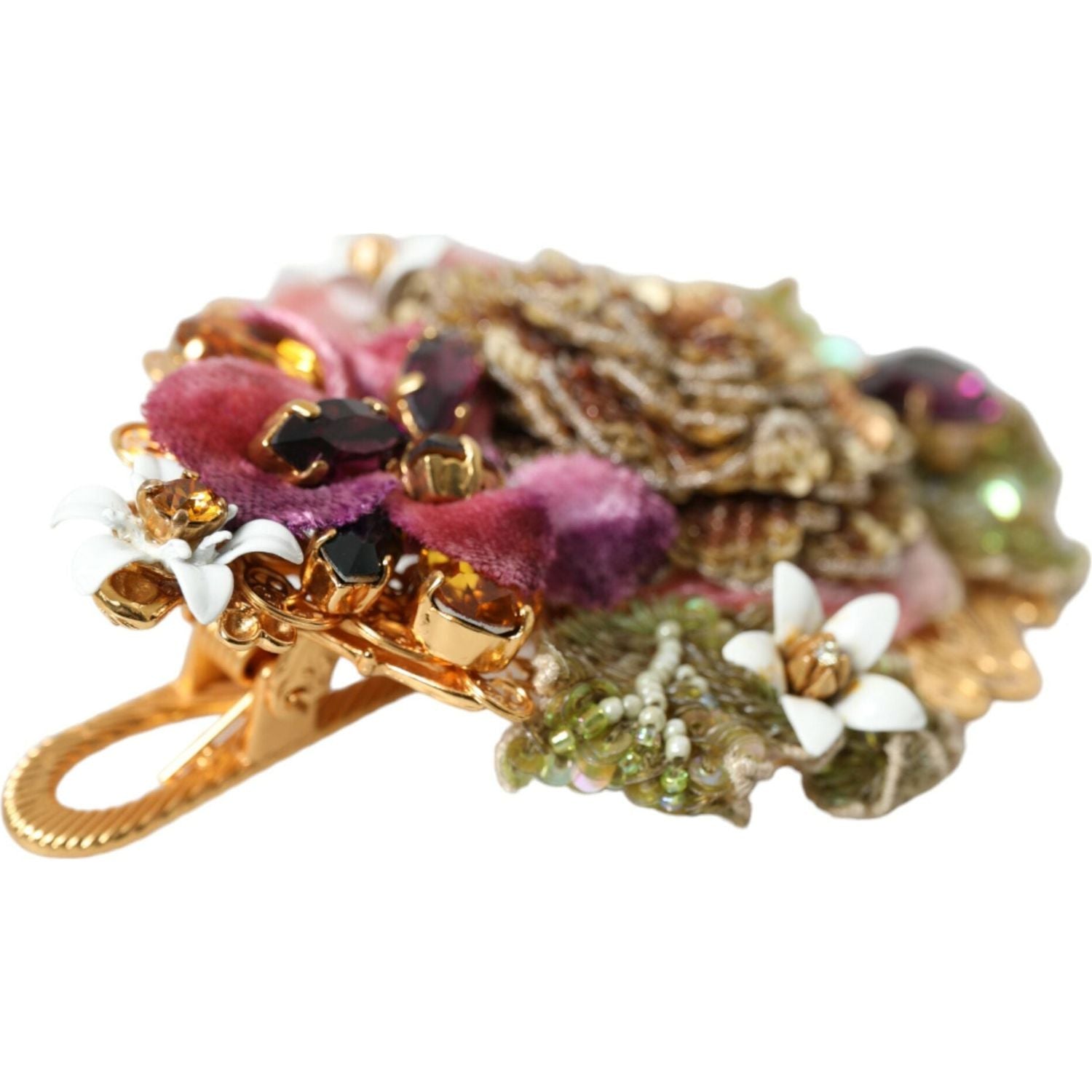 金色黄铜花卉水晶亮片发夹