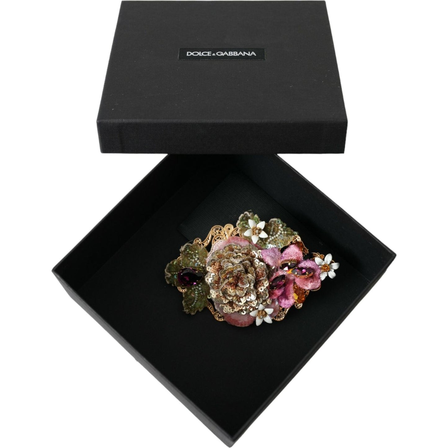 Dolce & Gabbana Gold Brass Floral Crystal Sequined Hair Clip Dolce & Gabbana