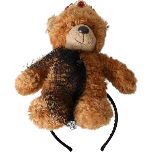 Dolce & Gabbana Brown Teddy Bear Gold Crystal Crown Hair Band Diadem Dolce & Gabbana