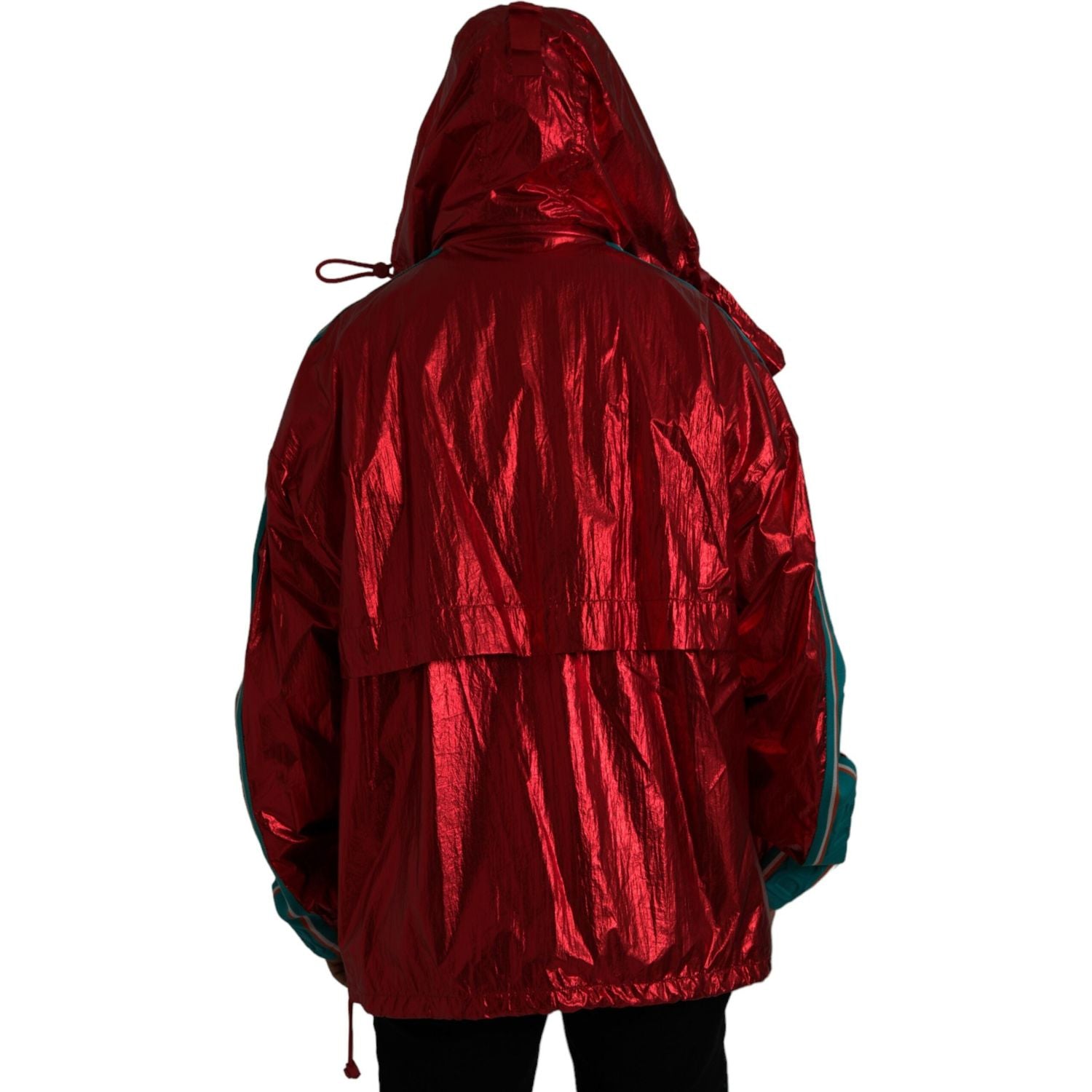 红色尼龙连帽套头运动衫夹克