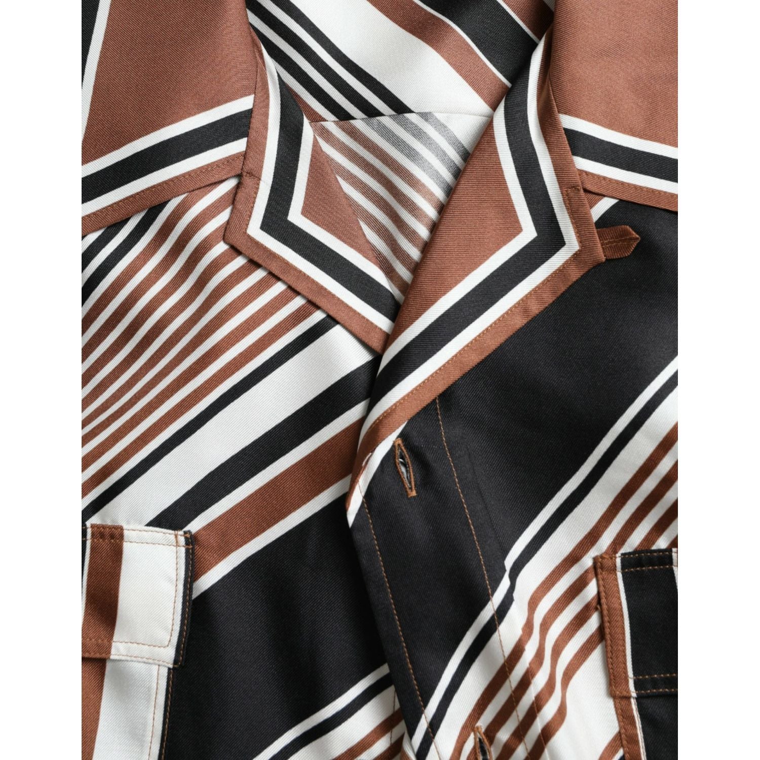 棕白丝质条纹短袖衬衫