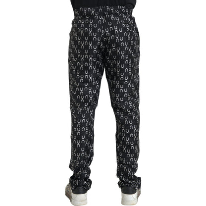 Dolce & Gabbana Black Horseshoe Print Silk Pants