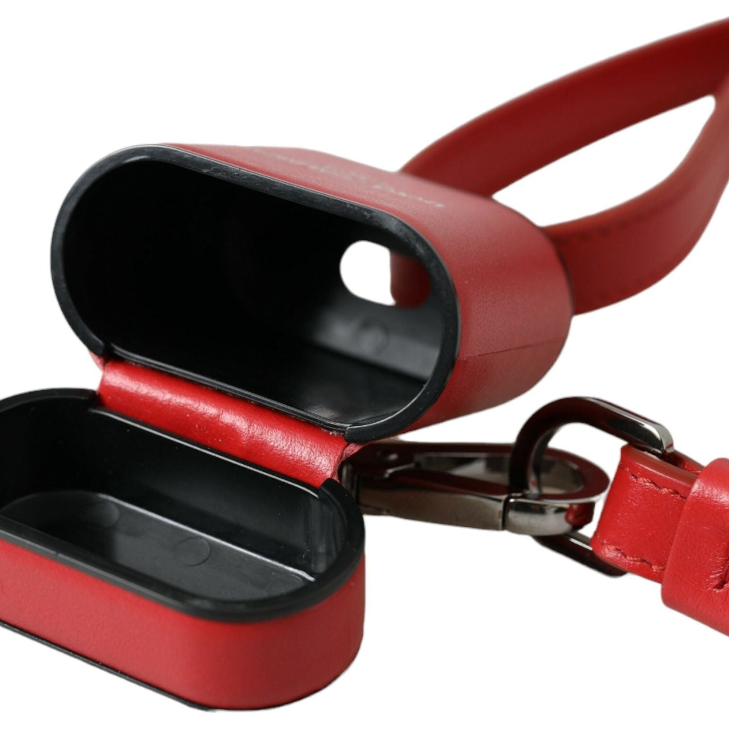 红色小牛皮真皮徽标印花带男式 Airpods 保护套