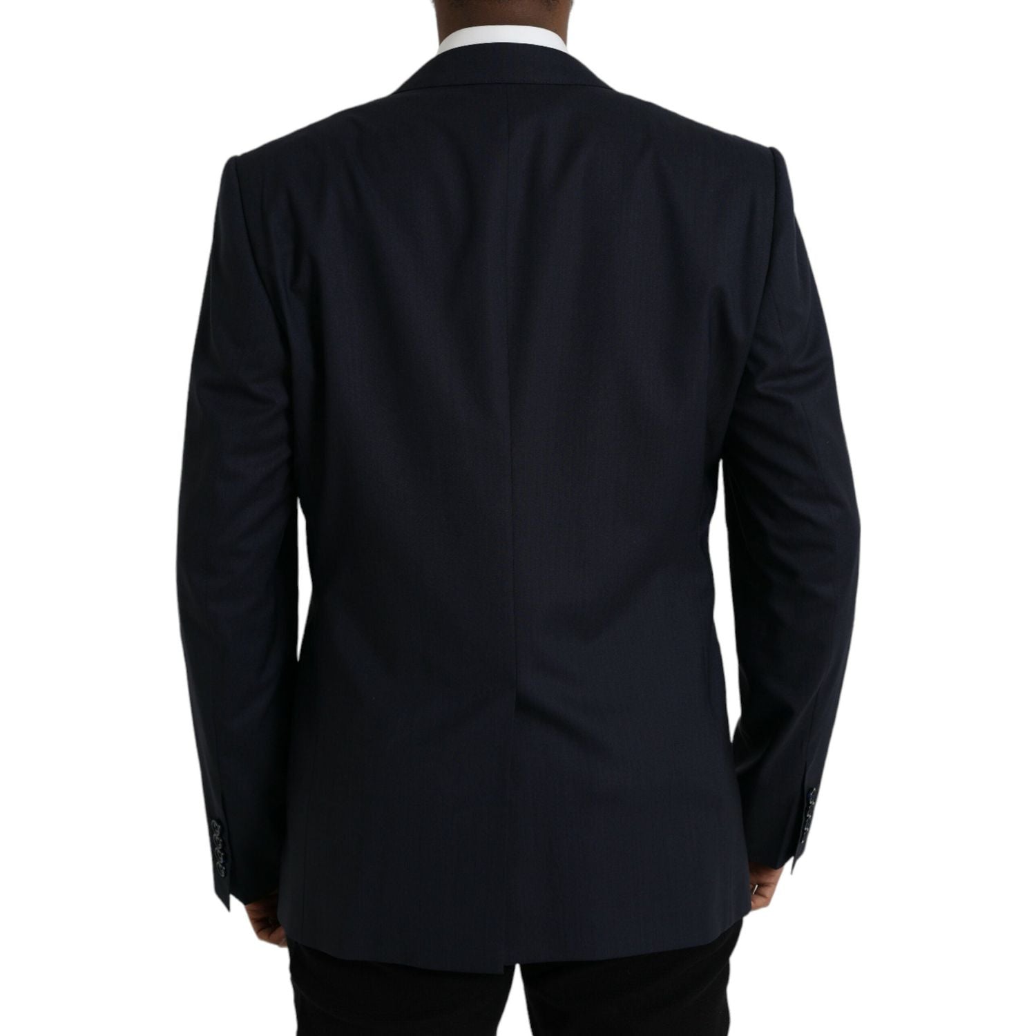 深蓝色羊毛单排扣大衣