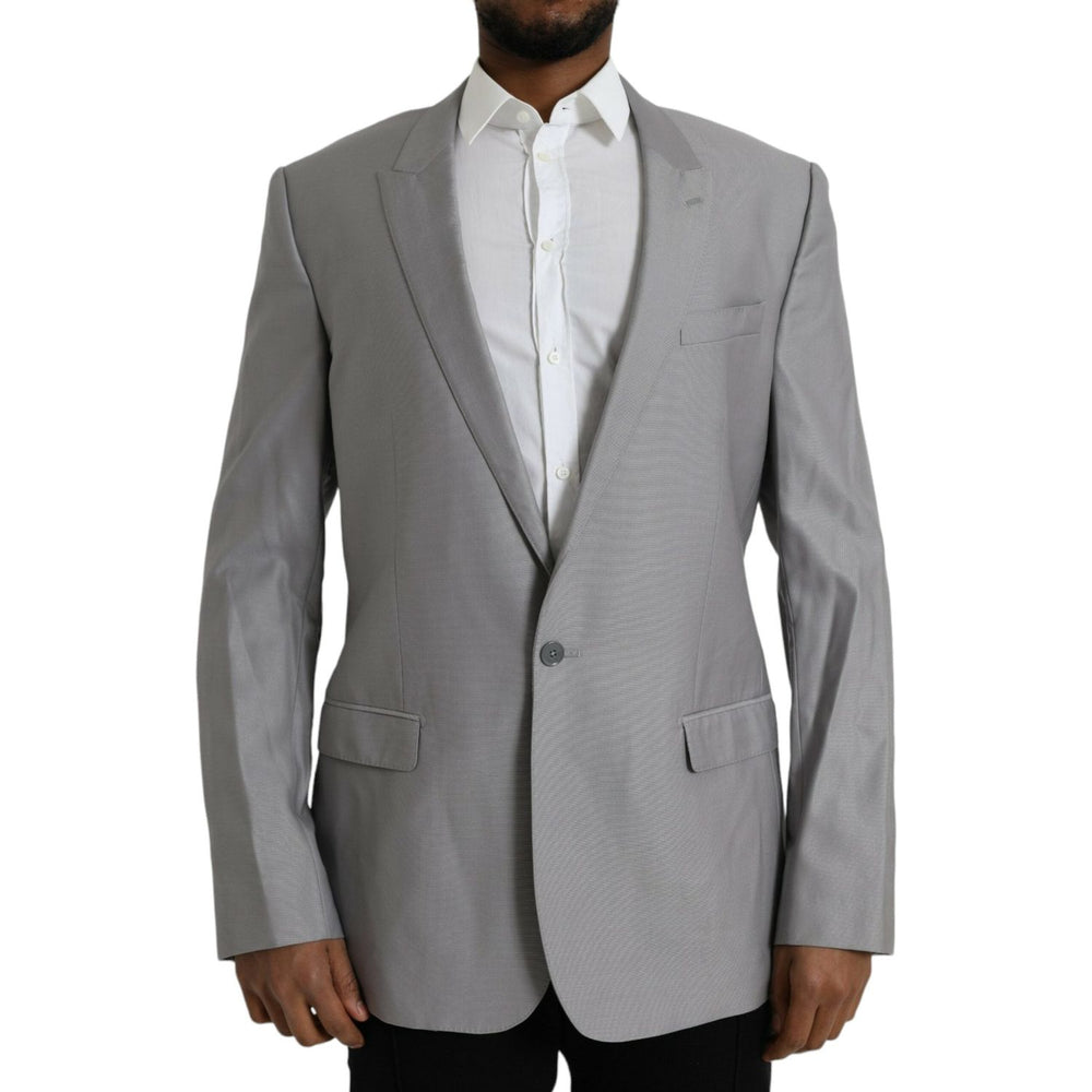 Dolce & Gabbana Gray Wool Peak Single Breasted Coat Blazer