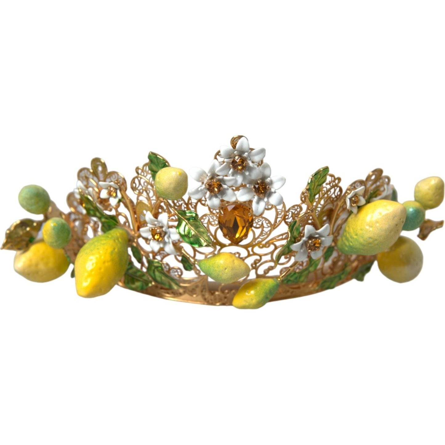 Dolce & Gabbana Gold Tone Brass Crystal Sicily Lemon Head Crown Tiara Dolce & Gabbana