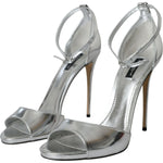 Dolce & Gabbana Silver KEIRA Leather Heels Sandals Shoes LA10711-40