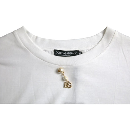 Dolce & Gabbana White Embellished Cotton Crew Neck T-shirt