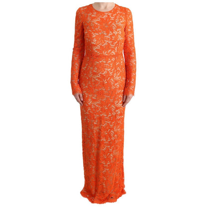Dolce & Gabbana Orange Floral Ricamo Sheath Long Dress