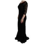 Dolce & Gabbana Black Floral Ricamo Sheath Long Dress