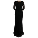 Dolce & Gabbana Black Floral Ricamo Sheath Long Dress