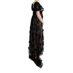 Dolce & Gabbana Black Pink Silk Applique Shift Dress