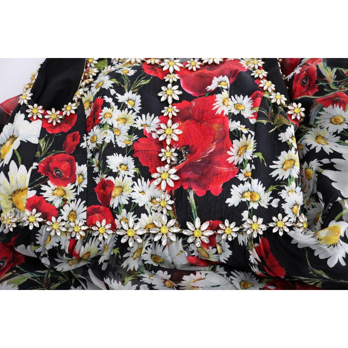 Dolce & Gabbana Multicolor Silk Floral Crystal Long Maxi Dress