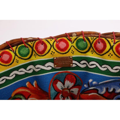 Dolce & Gabbana Multicolor AGNESE Straw Crystal Pom Pom Bag