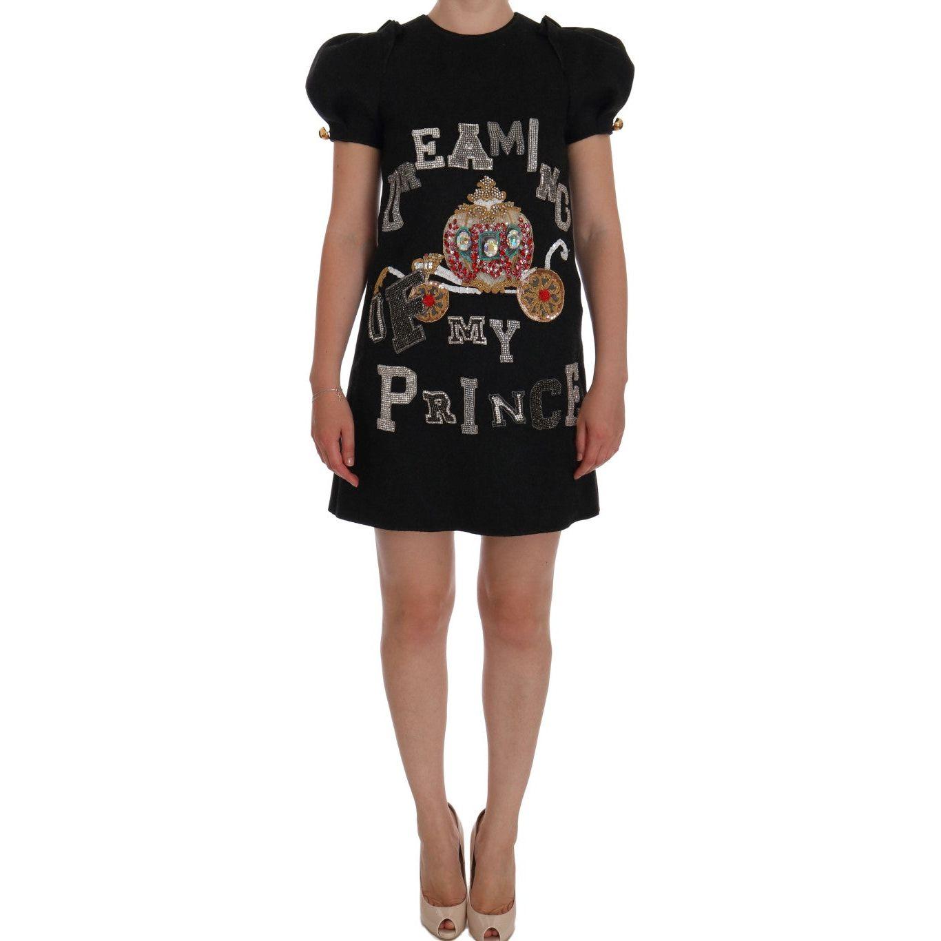 迷人羊毛水晶镶嵌中长连衣裙