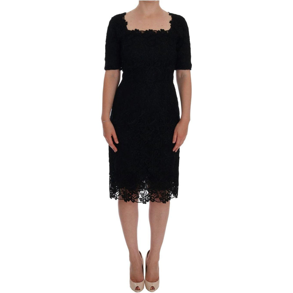 Dolce & Gabbana Black Floral Ricamo Sheath Dress
