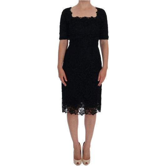 Dolce & Gabbana Black Floral Ricamo Sheath Dress