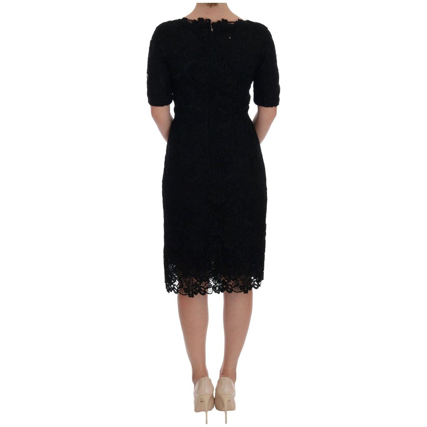 Dolce & Gabbana Black Floral Ricamo Sheath Dress