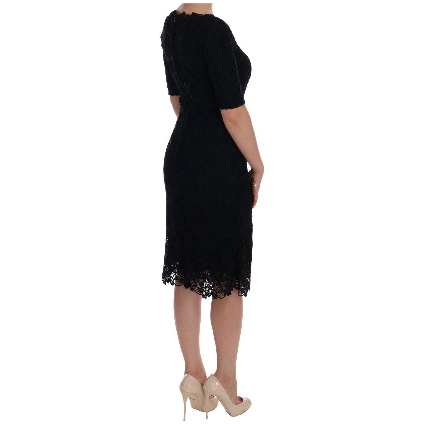 Dolce & Gabbana Black Floral Ricamo Sheath Dress