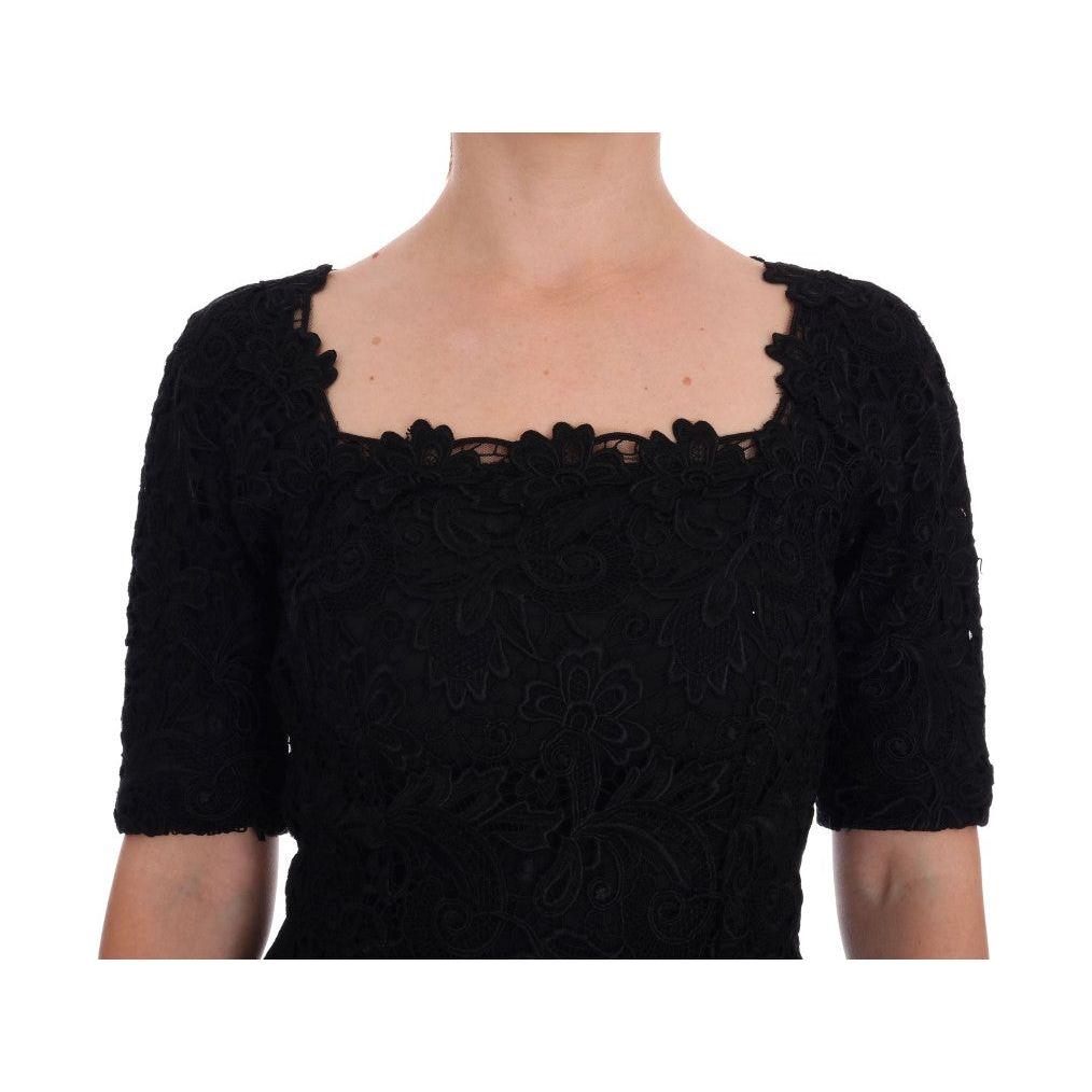 Dolce & Gabbana Black Floral Ricamo Sheath Dress