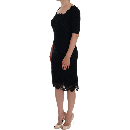 Dolce & Gabbana Black Floral Ricamo Sheath Dress