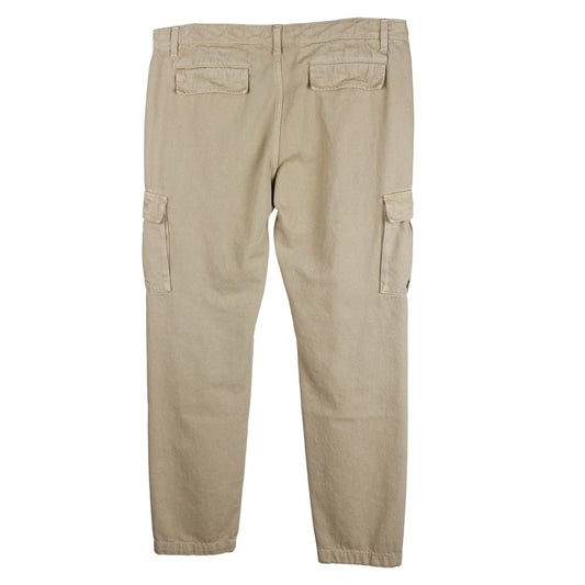 Comme Des Fuckdown beige cotton men's trousers with oversized cargo pockets, back view, showcasing Italian-made streetwear fashion.