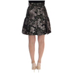 Dolce & Gabbana Black Silver Brocade Floral Skirt