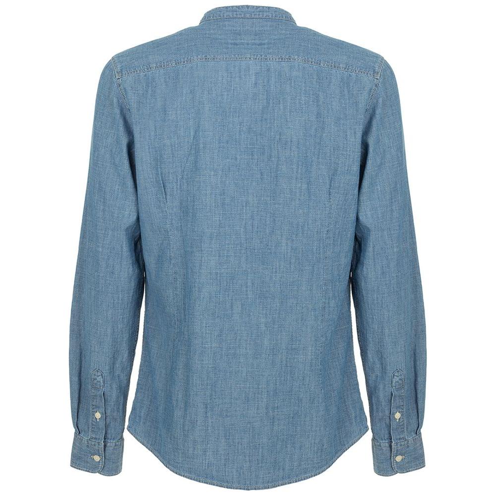 Fred Mello Mandarin Collar Blue Linen-Cotton Shirt Fred Mello