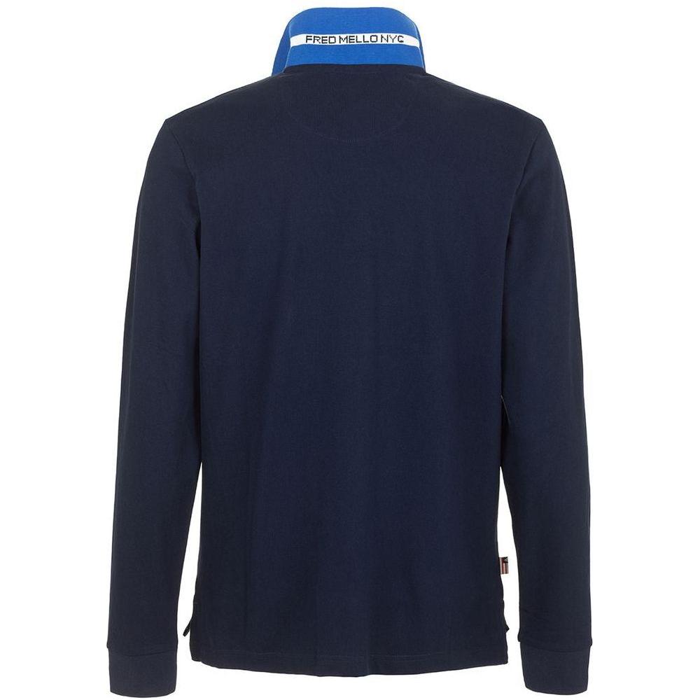 Fred Mello Chic Blue Cotton Long-Sleeved Polo Fred Mello