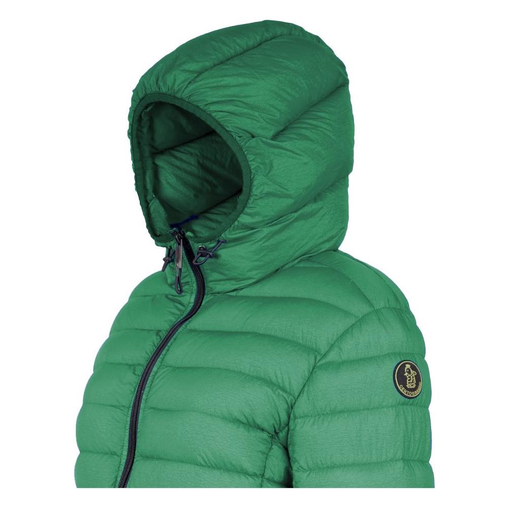 Centogrammi Chic Hooded Down Nylon Jacket in Lush Green Centogrammi