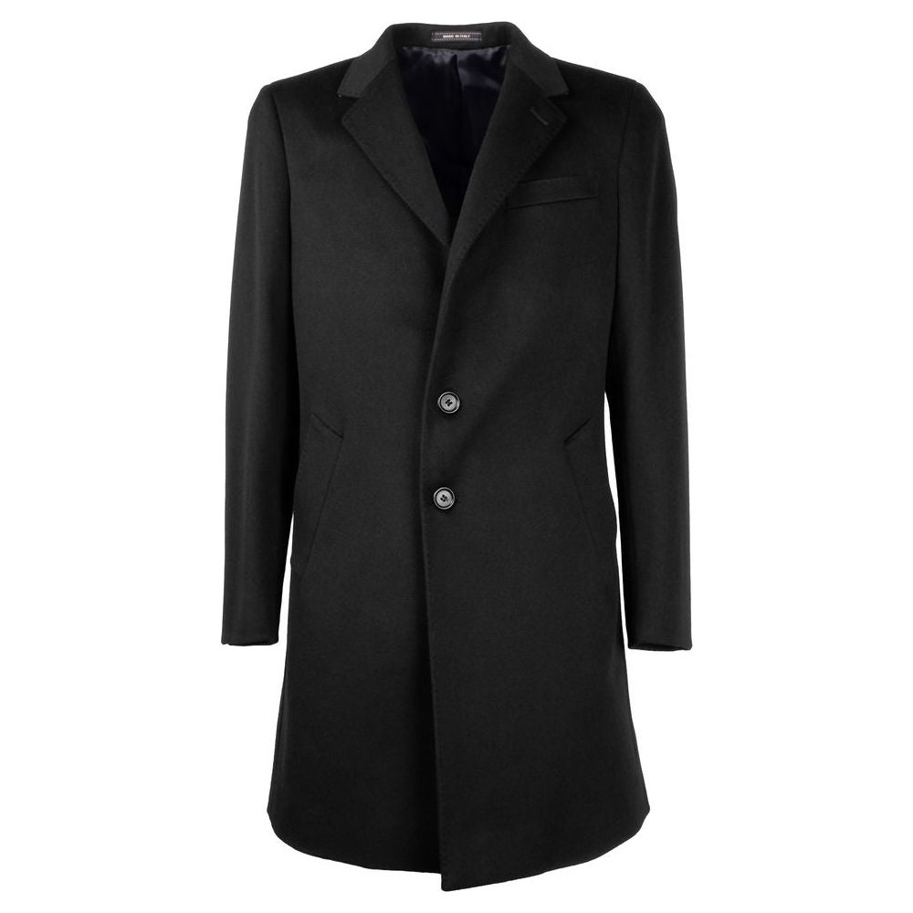 Made in Italy Elegant Black Virgin Wool Men's Coat Made in Italy