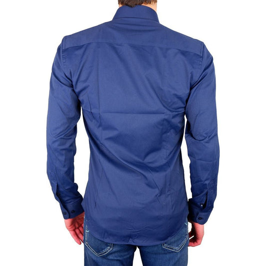 Made in Italy Elegant Milano Blue Satin Cotton Shirt Made in Italy