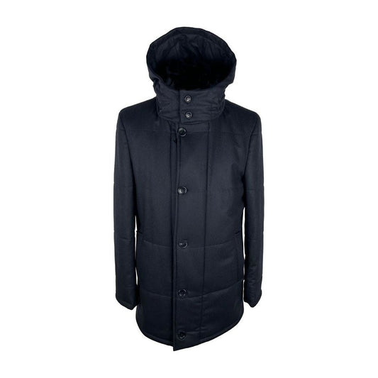 Made in Italy Elegant Blue Wool-Cashmere Coat with Hood Made in Italy