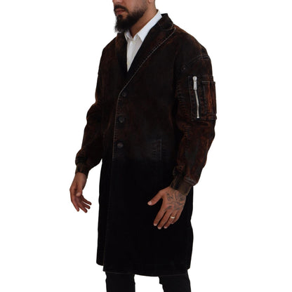 Dsquared² Brown Full Button Men Long Coat Cotton Jacket