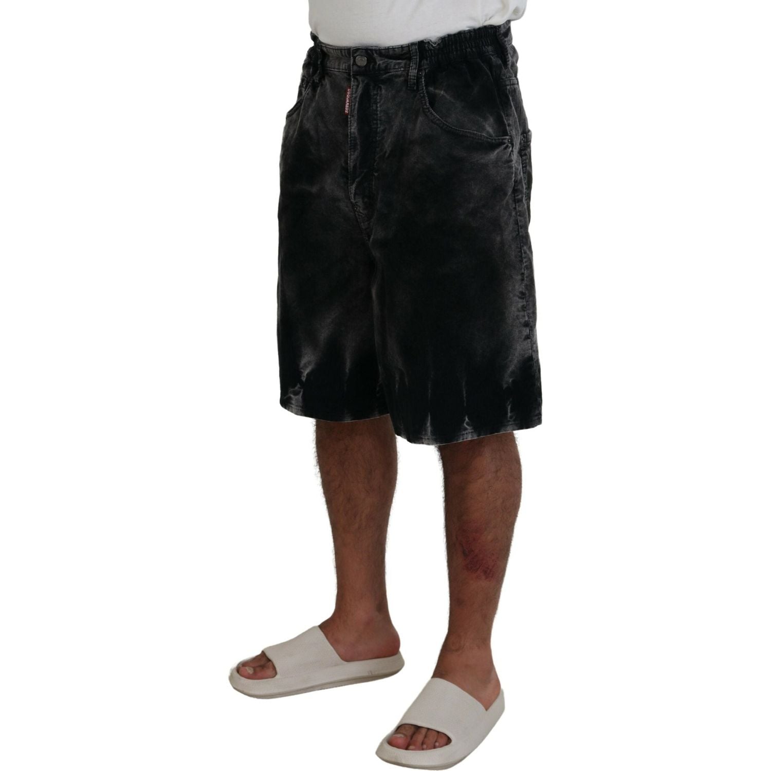 灰色棉质灯芯绒百慕大短裤