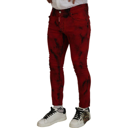 Dsquared² Red Cotton Tie Dye Skinny Casual Denim Jeans