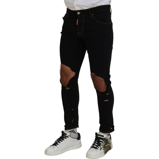 Dsquared² Black Cotton Tattered Skinny Casual Denim Jeans Dsquared²