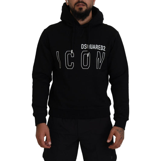 Dsquared² Black Cotton Hooded Printed Men Pullover Sweater Dsquared²