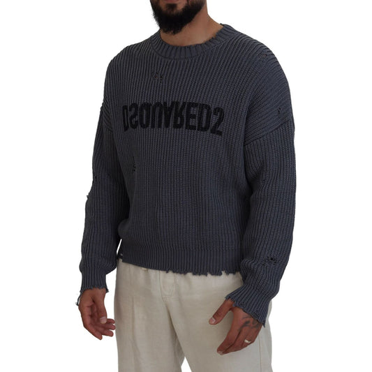 Dsquared² Gray Men Tattered Knitted Pullover Sweater Dsquared²