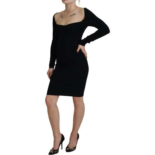 Dsquared² Black Viscose Long Sleeves Bodycon Sheath Dress Dsquared²