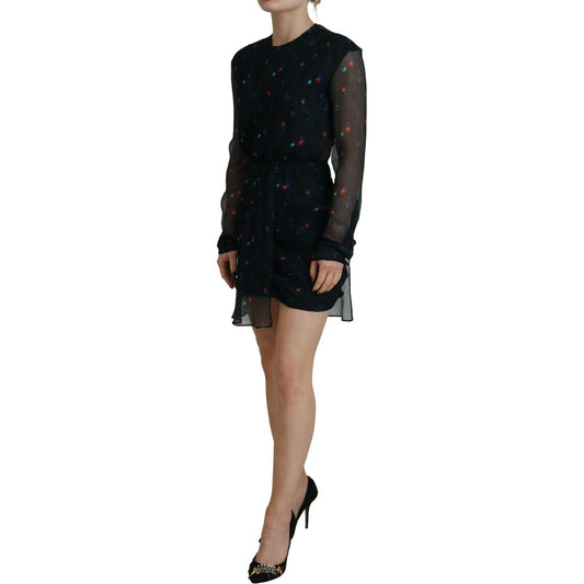 Dsquared² Black Floral Silk Long Sleeves Sheath Mini Dress Dsquared²