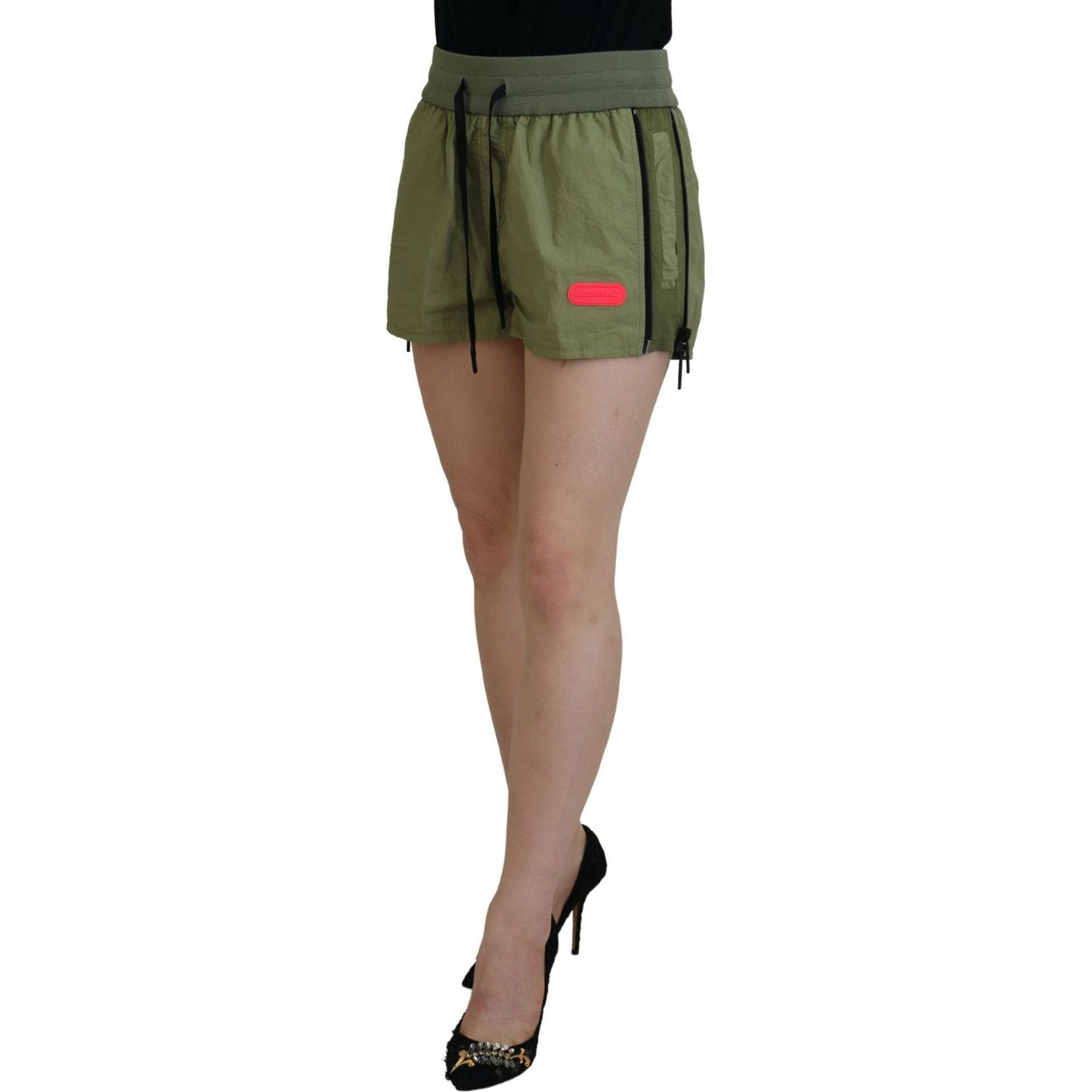 Dsquared² Green Cotton Mid Waist Drawstring Tapered Shorts Dsquared²